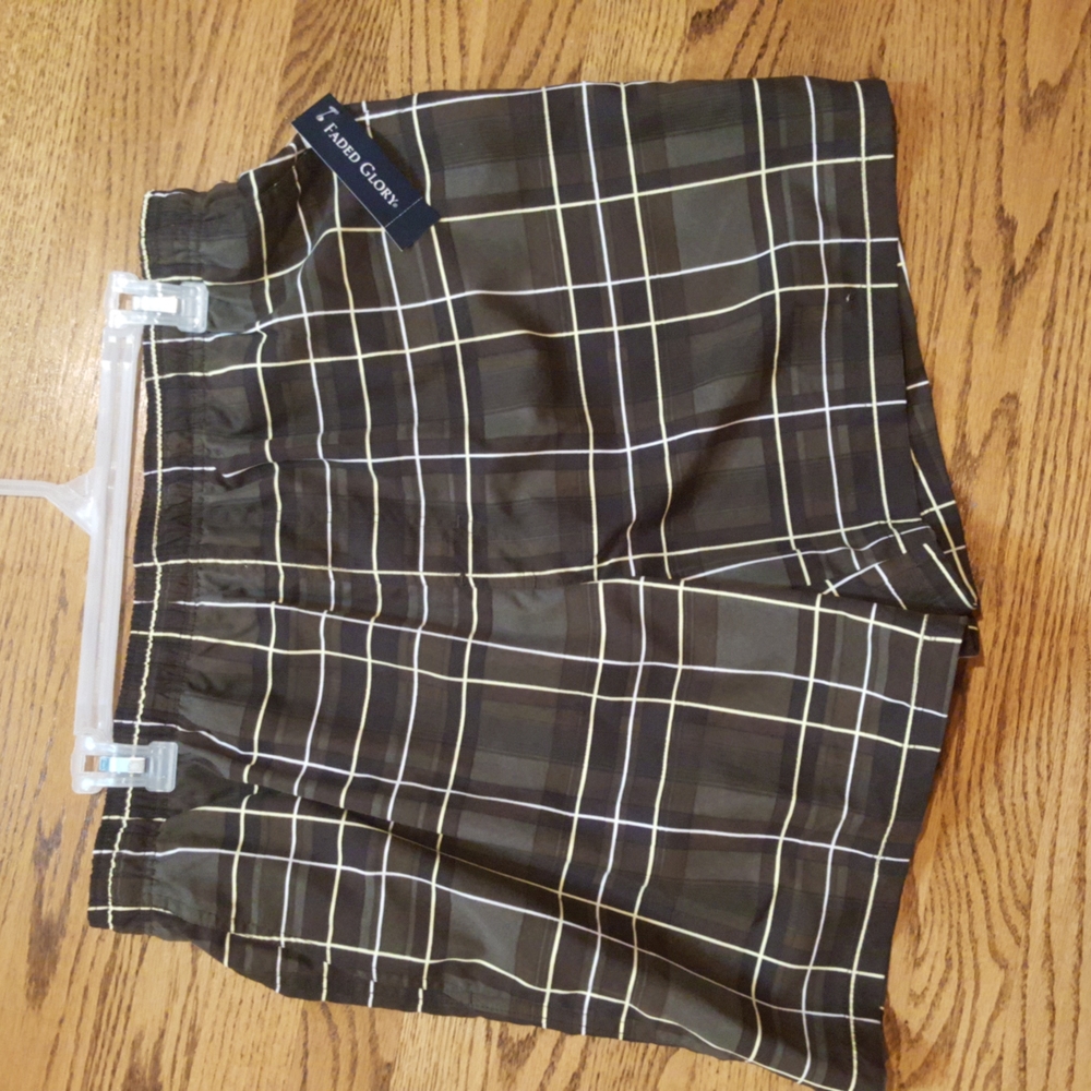 Faded glory men's swim trunks size large 36-38 brown plaid New w tags